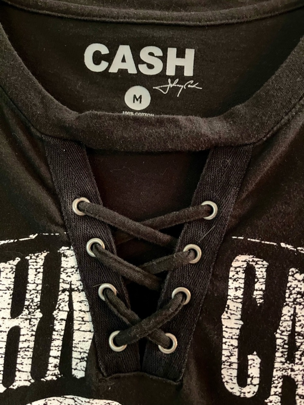John Cash Black Lace-Up Graphic Tee w/laces - Picture 2 of 4